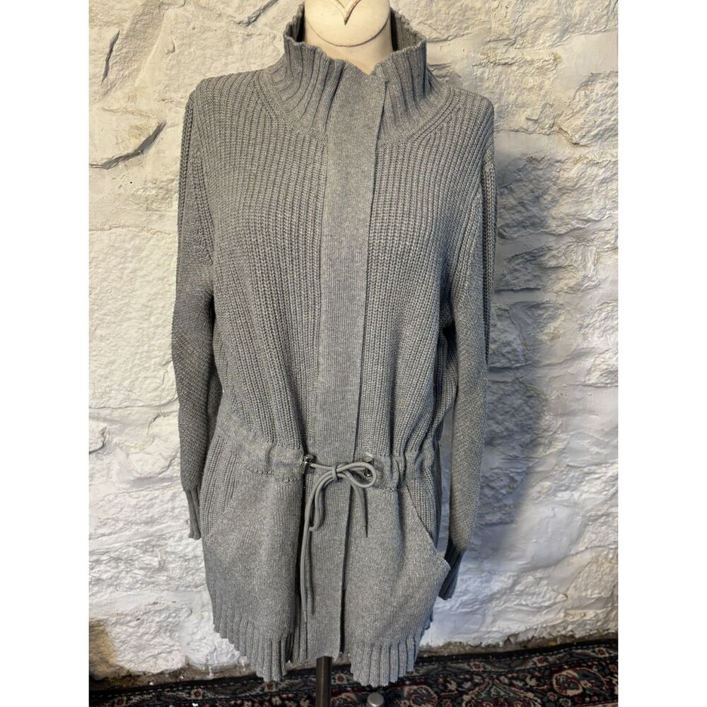 Lou & Grey Ribbed Sweater Jacket‎ Gray Zip Front Drawstring Cinch Waist Medium